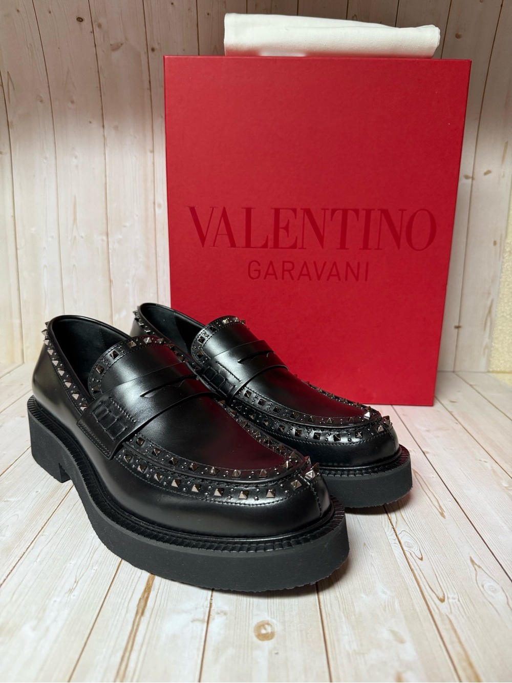 Valentino Garavani Rockstud Lined Leather Loafer Black Sz 45 / 12